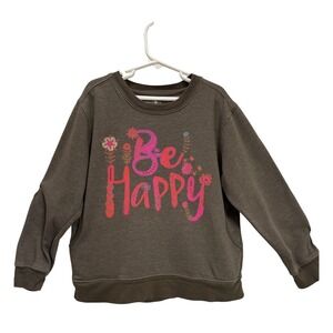 Natural Life Sweatshirt Brown Be Happy Floral Pockets SZ 10-12 Back to School
